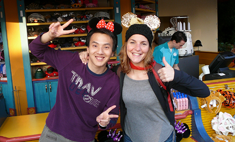 Photo of students with Mickey Mouse ears at Epcot Center